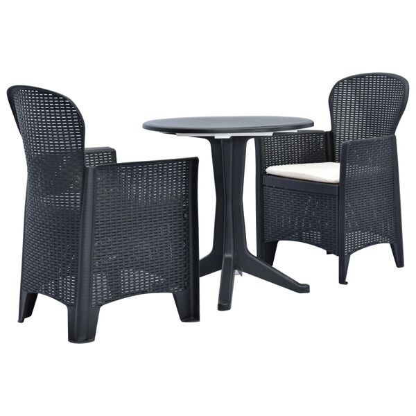 vidaXL Caf&eacute;set 3 delar plastrotting antracit