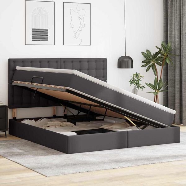 vidaXL F&ouml;rvaringss&auml;ng med madrass Gr&aring; 180 x 200 cm Konstl&auml;der