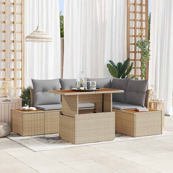 vidaXL Tr&auml;dg&aring;rdsoffset med lagring 5 pcs Beige Poly rattan