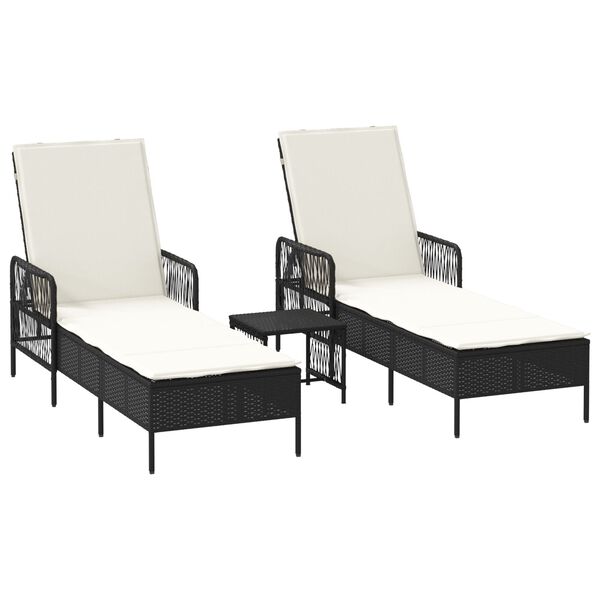 vidaXL Solsäng Reclining med kudde 2-person 2 pcs Svart konstrotting