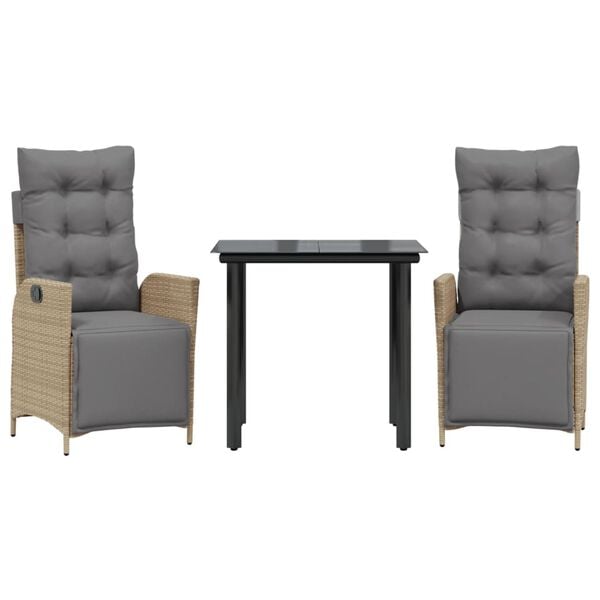 vidaXL Matgrupp f&ouml;r tr&auml;dg&aring;rden med dynor 3 delar mixbeige konstrotting