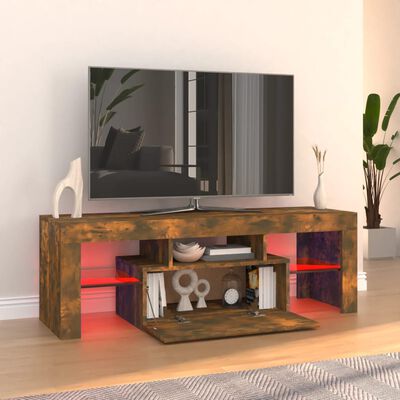 vidaXL Tv-bänk med LED-belysning rökfärgad ek 120x35x40 cm