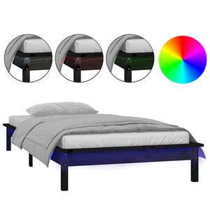 vidaXL S&auml;ngram med LED 90x200 cm massivt tr&auml; svart