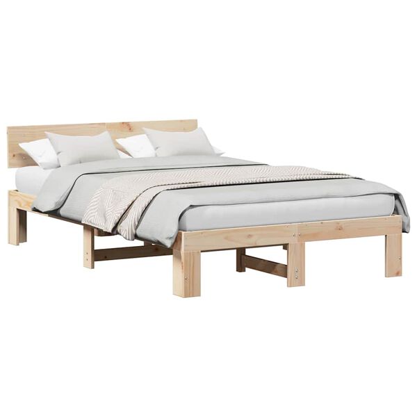 vidaXL Sängram med huvudgavel Naturfärg 135 x 190 cm Massiv furu