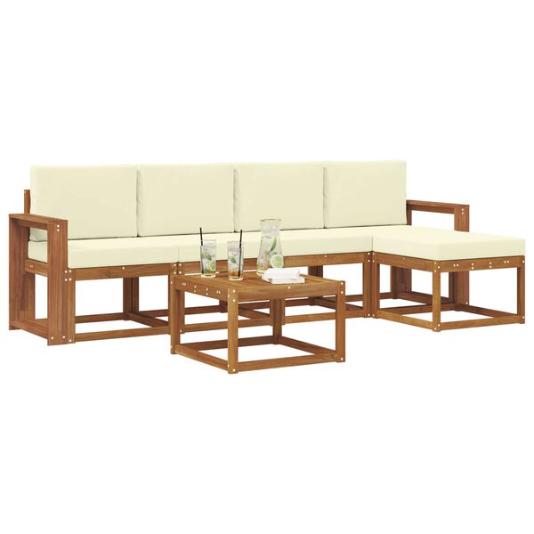 vidaXL Utomhussoffset 6 pcs Naturlig och Gr&auml;dde Massivt Akaciatr&auml;