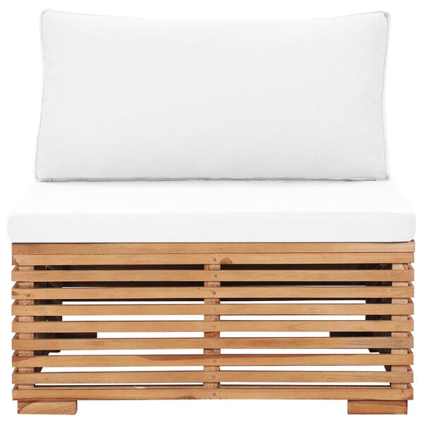 vidaXL Tr&auml;dg&aring;rdssoffa mittensektion med gr&auml;ddvit dyna massiv teak