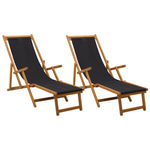 vidaXL Hopf&auml;llbar solstol 2 st 3 Position Massiv Eukalyptus Tr&auml; Svart