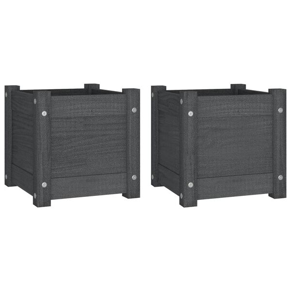 vidaXL Odlingslådor 2 st grå 31x31x31 cm massiv furu
