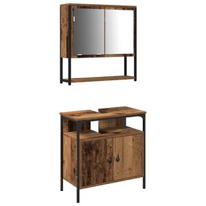 vidaXL Badrumsm&ouml;belset med hylla med d&ouml;rr 2 pcs Brun Konstruerat tr&auml;