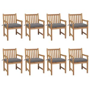 vidaXL Tr&auml;dg&aring;rdsstolar 8 st med gr&aring;a dynor massiv teak