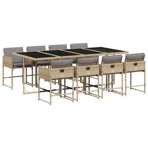 vidaXL Matgrupp f&ouml;r tr&auml;dg&aring;rden med dynor 9 delar mixbeige konstrotting