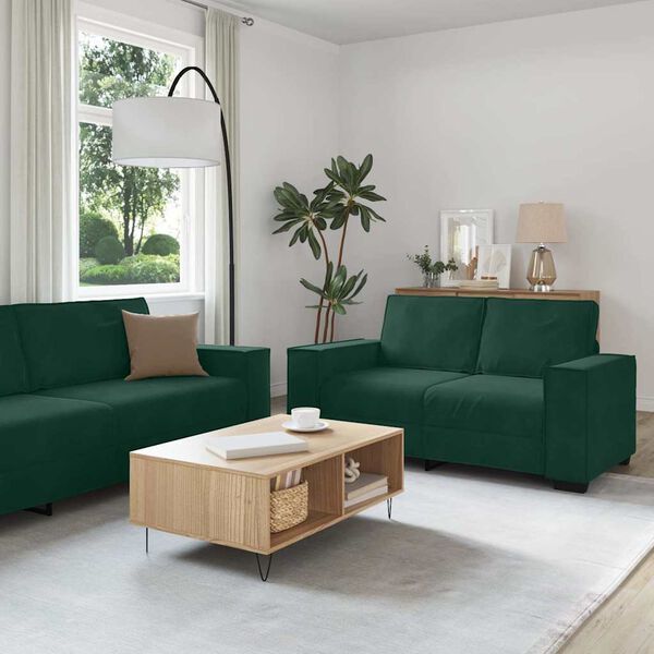 vidaXL Soffgrupp med dynor 3 delar m&ouml;rkgr&ouml;n sammet