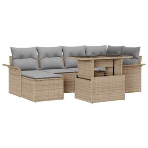 vidaXL Tr&auml;dg&aring;rdsoffset med kudde 7 pcs Beige Poly rattan