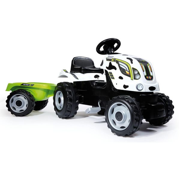 Smoby Traktor och sl&auml;pvagn Farmer XL vit och svart