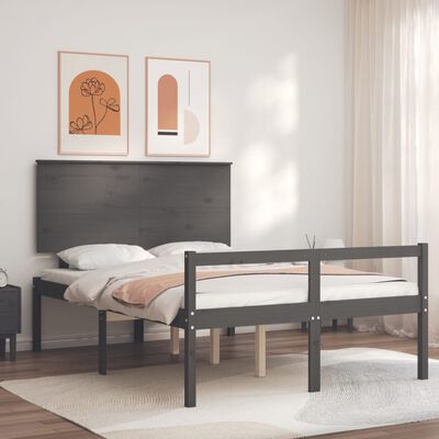 vidaXL Sängram med sänggavel grå 120x200 cm massivt trä