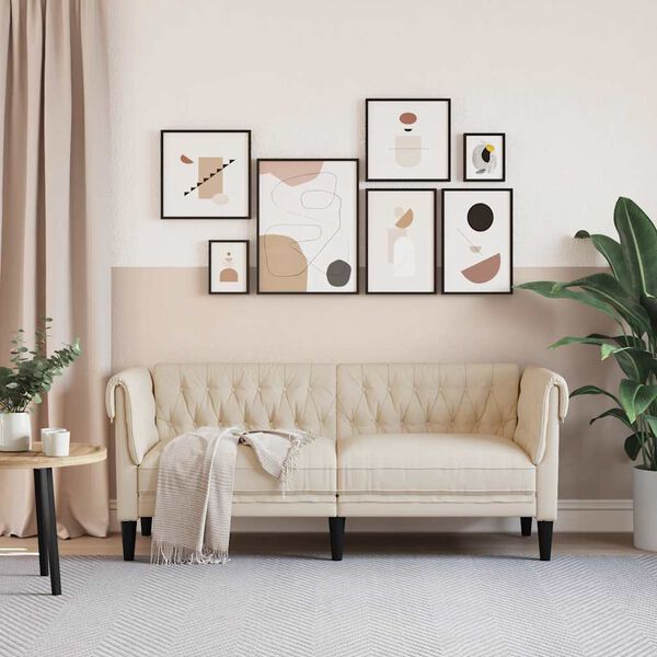 vidaXL Chesterfieldsoffa 2-sits linne