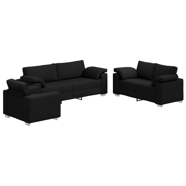 vidaXL Soffa 3 pcs Svart 219 x 80 x 82 cm Linnenblandad tyg