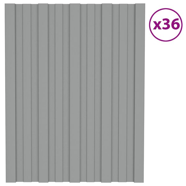 vidaXL Takpanel 36 pcs Gr&aring; 60 x 45 cm Galvaniserat st&aring;l