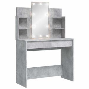 vidaXL Sminkbord med LED betonggr&aring; 96x40x142 cm