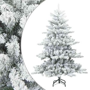 vidaXL Konstgjord Vikbar Julgran Sn&ouml; Flocked Vit 150 cm PVC, st&aring;l