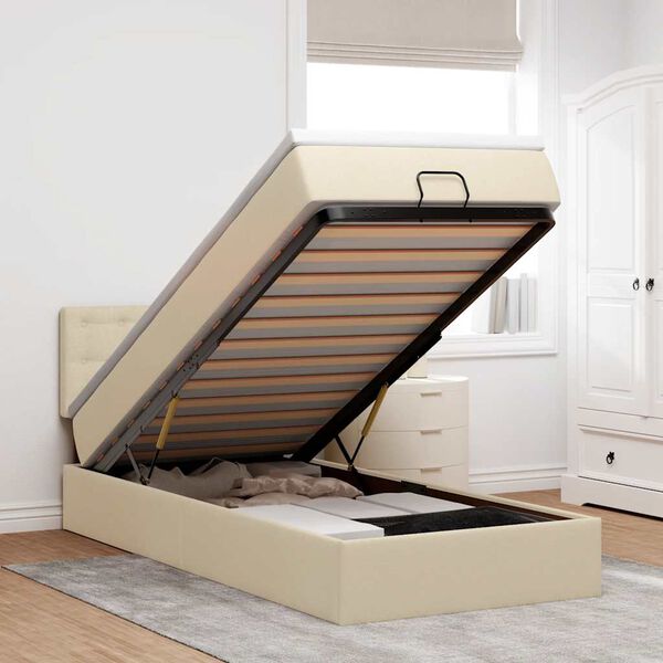 vidaXL Ottoman sängram med madrass gräddvit 90x190 cm tyg