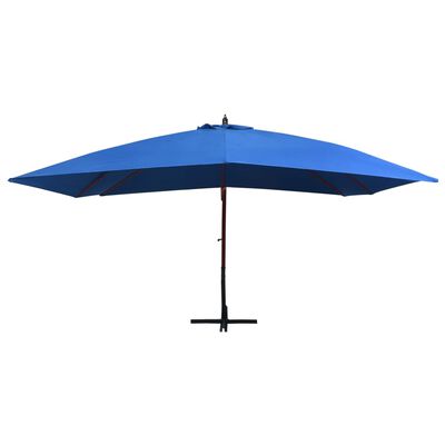 vidaXL Hängande parasoll med trästång 400x300 cm blå