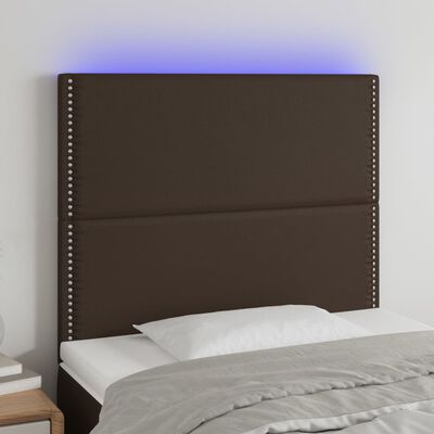 vidaXL Sänggavel LED brun 90x5x118/128 cm konstläder