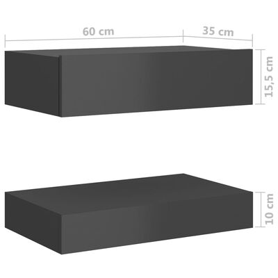 vidaXL Sängbord grå högglans 60x35 cm konstruerat trä