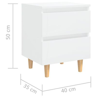 vidaXL Sängbord med massiva furuben vit högglans 40x35x50 cm
