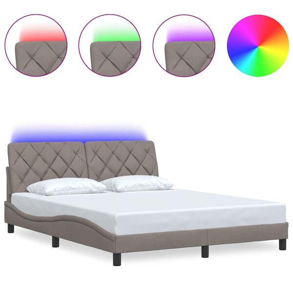 vidaXL Bed Frame with LED without Mattress Taupe 160x200 cm Fabric