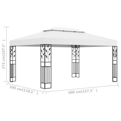 vidaXL Paviljong med dubbeltak 3x4 m vit