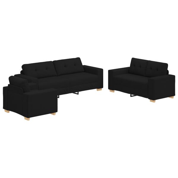 vidaXL Soffa 3 pcs Svart Linnenblandad tyg