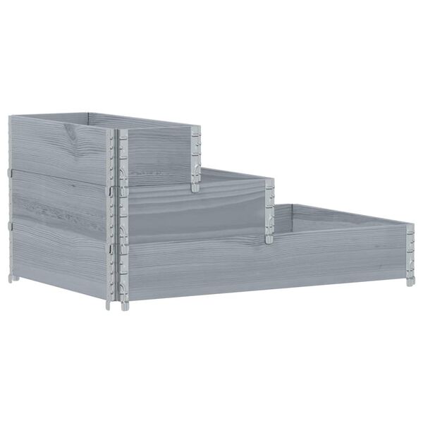 vidaXL Pallkrage 3 niv&aring;er gr&aring; 120x80 cm massiv furu