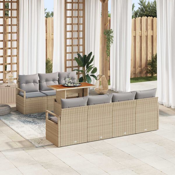 vidaXL Tr&auml;dg&aring;rdsoffset med lagring 8 pcs Beige Poly rattan