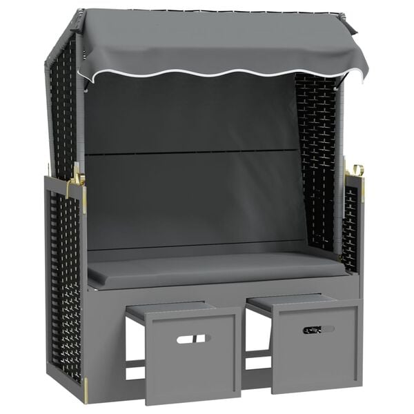 vidaXL Strandkorg med tak konstrotting och massivt tr&auml; antracit&svart