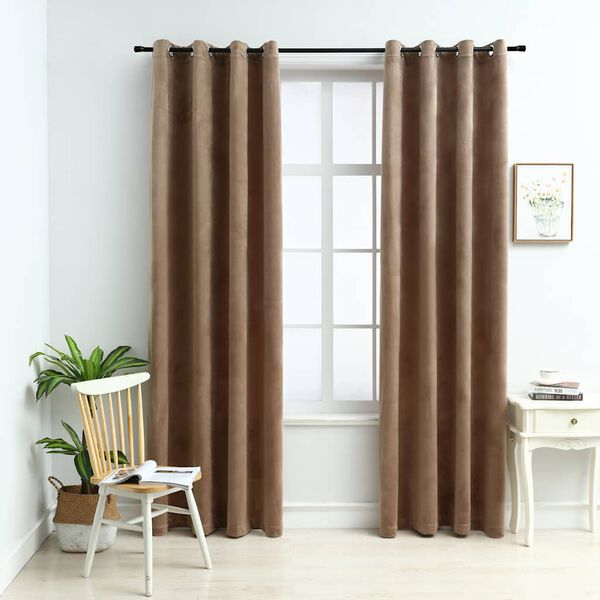 vidaXL M&ouml;rkl&auml;ggningsgardiner med ringar 2 st beige sammet 140x245 cm