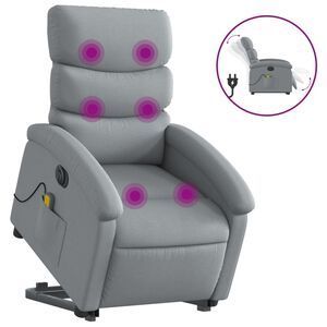 vidaXL Elektrisk massagef&aring;t&ouml;lj med uppresningshj&auml;lp ljusgr&aring; tyg