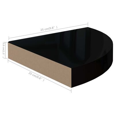 vidaXL Svävande hörnhyllor 2 st svart högglans 25x25x3,8 cm MDF