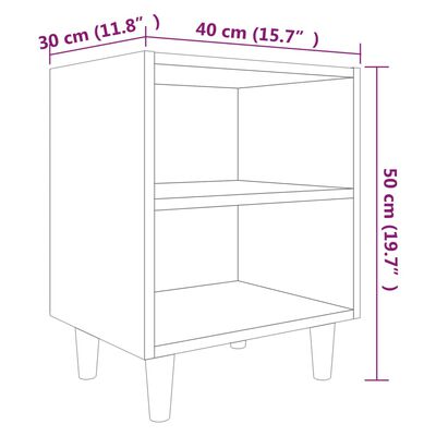 vidaXL Sängbord med massiva ben Rökfärgad ek 40x30x50 cm