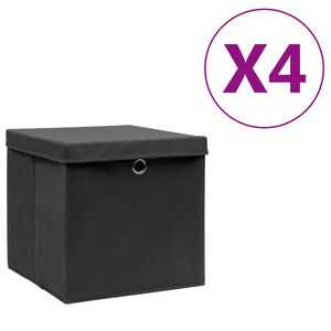 vidaXL F&ouml;rvaringsl&aring;dor med lock 4 st 28x28x28 cm svart