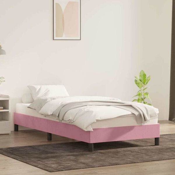 vidaXL S&auml;ngram utan madrass rosa 100x220 cm sammet