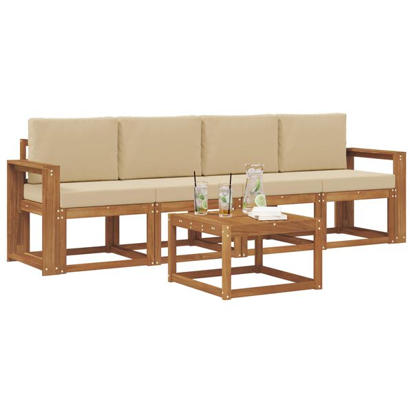 vidaXL Utomhussoffset 5 pcs Naturlig och Beige Massivt Akaciatr&auml;