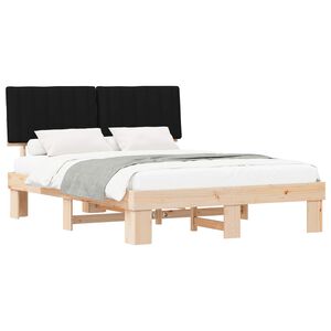 vidaXL S&auml;ngram med Kl&auml;dd Huvudgavel Svart 160 x 200 cm Massiv furu