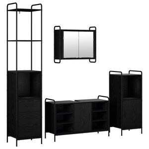 vidaXL Badrumssk&aring;psset 4 st Svart ek 40 x 36 x 200,5 cm