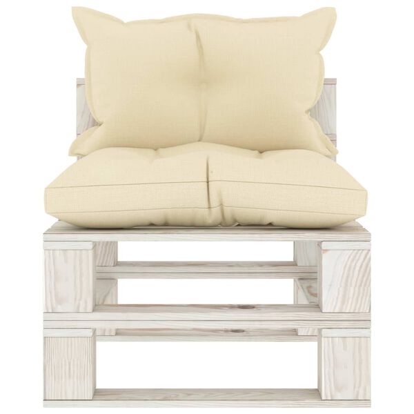 vidaXL Pallsoffa mittensektion med gräddvita dynor trä