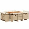 vidaXL Matgrupp f&ouml;r tr&auml;dg&aring;rden med dynor 11 delar beige konstrotting