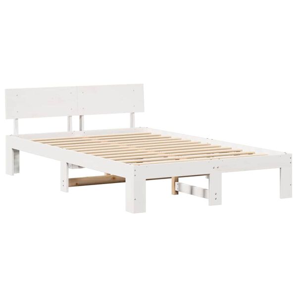 vidaXL Sängram med huvudgavel Vit 135 x 190 cm Massiv furu