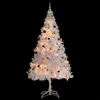 vidaXL Plastgran med julkulor och LED vit 210 cm