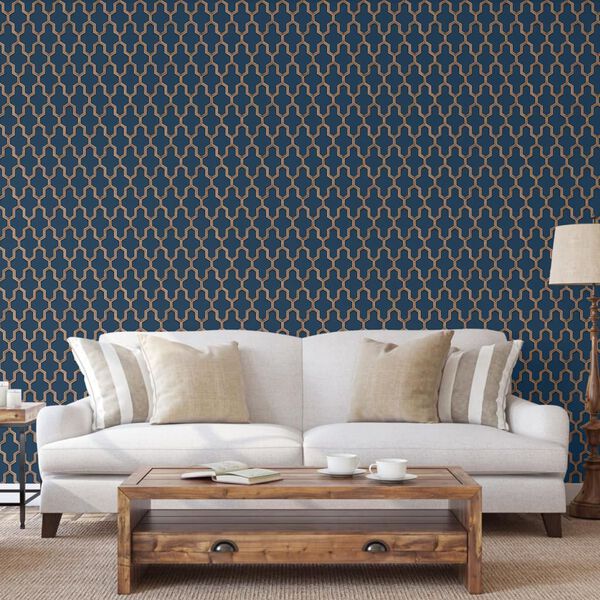 DUTCH WALLCOVERINGS Tapet Geometric bl&aring; och guld