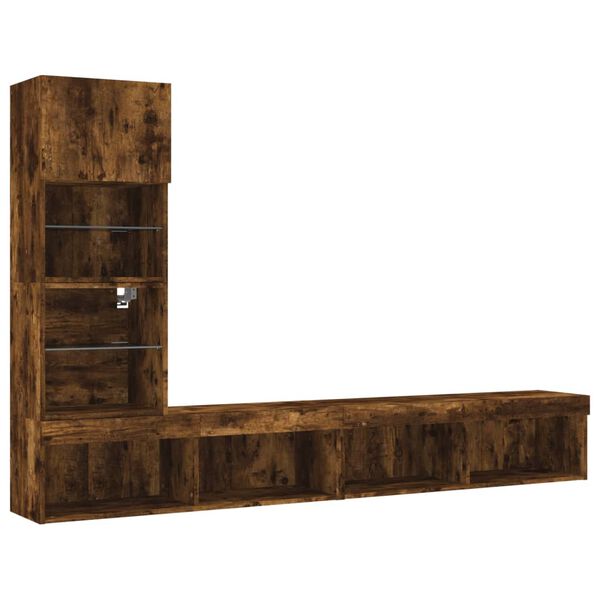 vidaXL Tv-b&auml;nk 4 delar LED r&ouml;kf&auml;rgad ek konstruerat tr&auml;